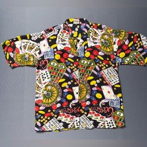 Vintage 1991 ZERO Exclusively Casino All Over Print Rayon Shirt Size L